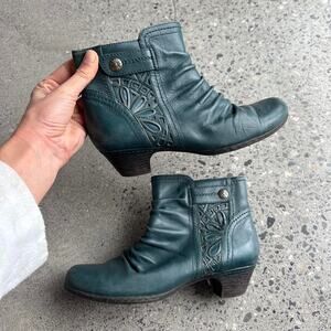 Rockport Women’s 8.5 Boots Teal Leather Ankle Boots Cutout Detail Booties